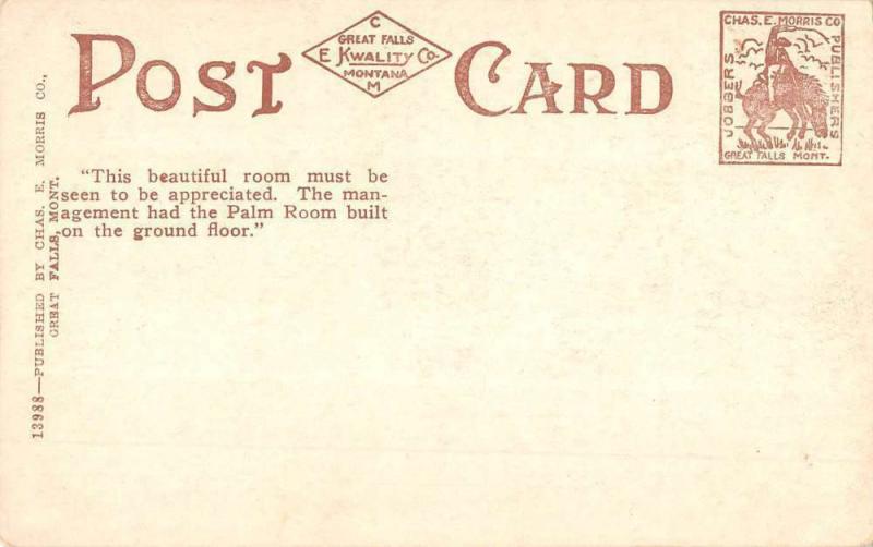 Great Falls Montana Hotel Rainbow Palm Room Antique Postcard K53451