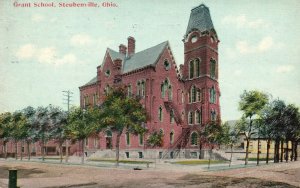 Vintage Postcard 1910's Grant School Campus Building Landmark Steubenville Ohio