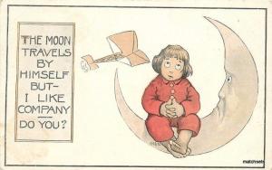 Artist Impression C-1910 Early Aviation Moon humor postcard 749