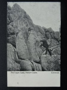 Cornwall TRETYN CASTLE Treryn Dinas - The Logan Lady / Rock c1911 Postcard