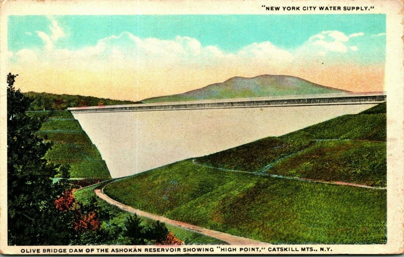 Olive Bridge Dam of Ashokan Reservoir High Point Catskills NY UNP WB Postcard B2