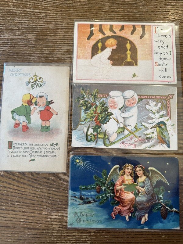 Lot of Antique Postcards Early 1900s Christmas Embossed Children
