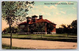 Parsons Kansas~Second Ward School~View Across Street~1913 Postcard
