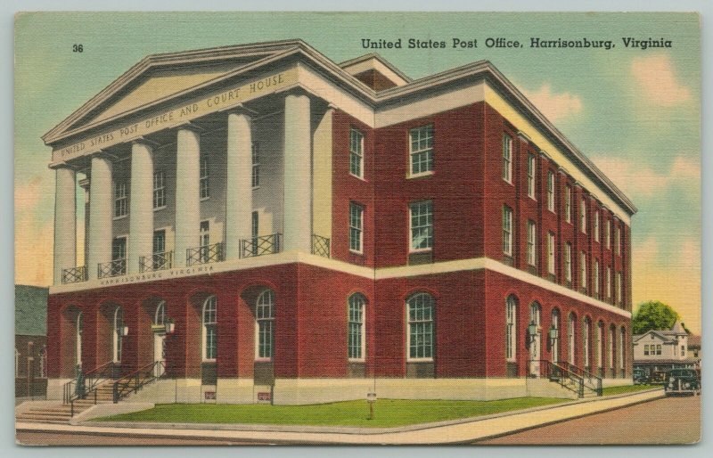 Harrisonburg Virginia~Post Office~1940s Linen Postcard