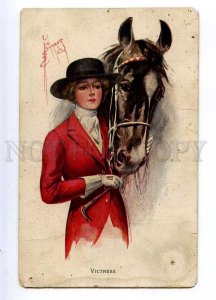 187463 Victress RIDER Female HORSE by BARBER Vintage PC