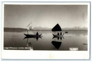 La Paz Bolivia RPPC Photo Postcard Two Boat Sailing in Lake Titicaca 1962
