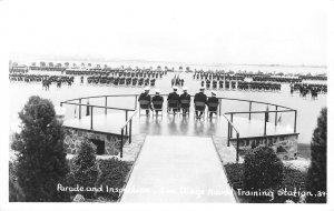 RPPC Parade & Inspection San Diego Naval Training Station CA Navy 1940s Postcard