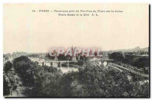 Old Postcard Paris Panorama taken the Pavillon de Flore on the Seine Notre Da...