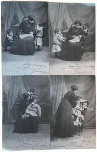 Set 4 antique postcards serie Coucou / Cuckoo children mother & games 1904