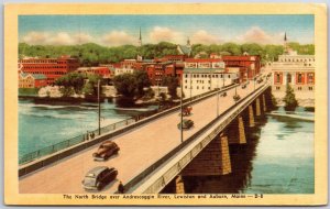 The North Bridge over Androscoggin River Lewiston & Auburn Maine ME Postcard