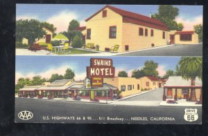 NEEDLES CALIFORNIA ROUTE 66 SWAINS MOTEL LINEN ADVERTISING VINTAGE POSTCARD