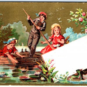 c1880s Lovely Boating Duck Advertising Business Litho Stock Trade Card Cute C34