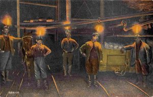 Coal Miners Lighted Lamps In Mine Underground 1910c postcard