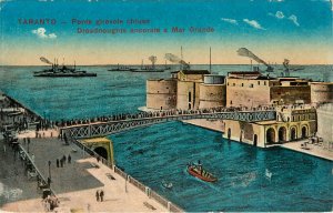 WWI Postcard Dreadnoughts Anchor at Mar Grande Taranto Italy Navy