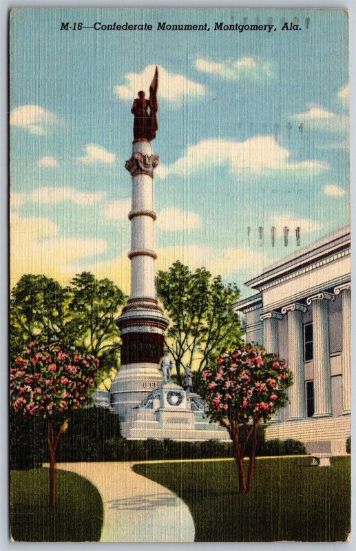 Vtg Montgomery Alabama AL Confederate Monument Capitol 1940s Linen View Postcard