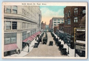 c1920's Sixth Street Business District Classic Cars St. Paul Minnesota Postcard