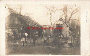 Black Americana, RPPC, Family with their Rural Home, Smithville 1907 Postmark