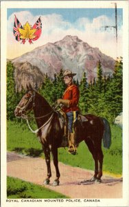 Vtg 1940 Royal Canadian Mounted Police Canada Linen Postcard