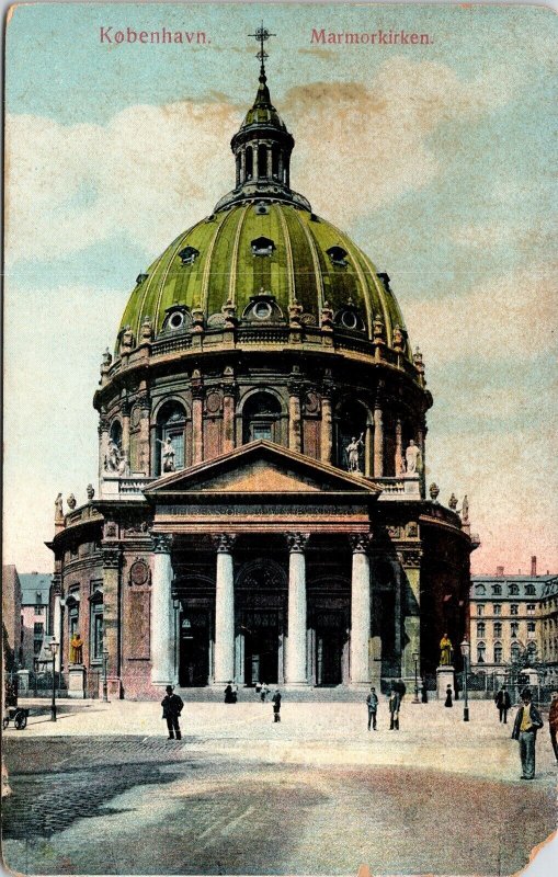 Front View Kobenhavn Marmorkirken Historical Structure People Postcard Unused 