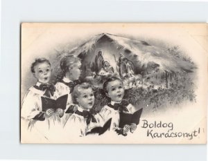 Postcard Boldog Karácsonyt! with Choir Nativity Christmas Art Print