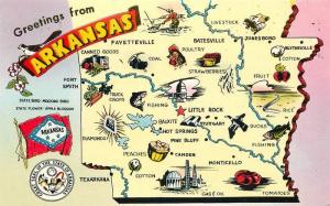 ARKANSAS 1960s Map Attractions Tichnor postcard 4140