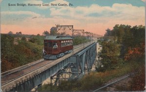 Postcard Railroad Trolley Knox Bridge Harmony Line New Castle PA 1918