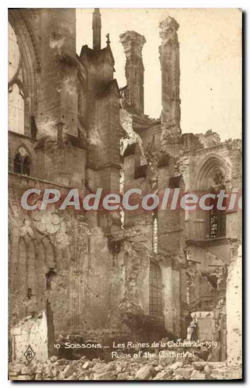 Old Postcard Soissons Cathedral Ruins 1919