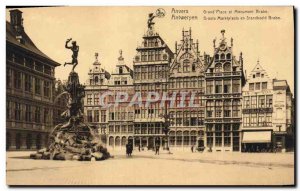 Old Postcard Antwerp Grand Place and Monument Brabo