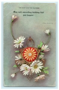 R. Hill Art Nouveau Brooch Birthday 1907 Embossed Vintage Antique Postcard 