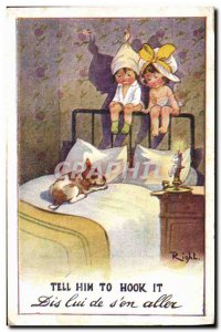 Old Postcard Fantasy Illustrator Child Tell him to hook it Dog