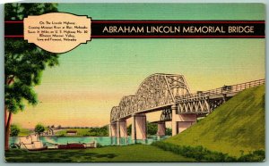 Abraham Lincoln Memorial Bridge Blair Nebraska NE UNP Linen Postcard I13