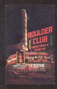 LAS VEGAS NEVADA THE BOULDER CLUB AT NIGHT OLD CARS VINTAGE ADVERTISING POSTCARD