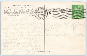 c1940s Windsor, Ontario-Detroit, MI Ambassador Bridge PC Art Deco Steamboat A325