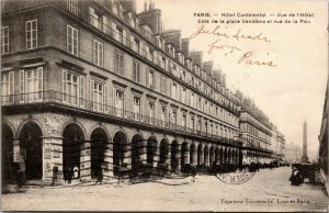Vtg 1909 Hotel Continental et rue la paix Peace Street Vendome France Postcard