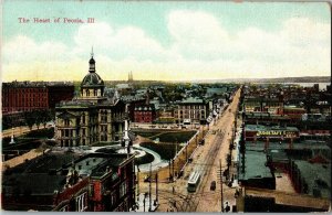 Aerial View, The Heart of Peoria IL Vintage Postcard V35