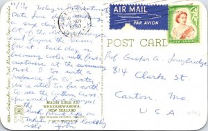 Rotorua, New Zealand  MAORI GIRLS~WHAKAREWAREWA VILLAGE ENTRANCE  1960 Postcard