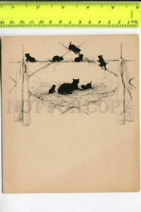 272150 Elizabeth BEM silhouette CATS RARE vintage lithography