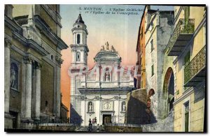 Old Postcard Menton Church St Michael and the Church of the Conception