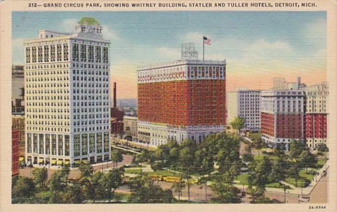 Michigan Detroit Grand Circus Park Showing Whitney Building Statler and Tulle...