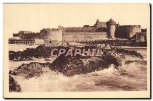 Postcard Old Saint Malo Beach and the castle