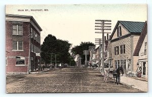 NEWPORT, Maine ME ~ Handcolored MAIN STREET Scene 1910 Penobscot County Postcard