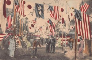 GREAT WHITE FLEET YOKOHAMA JAPAN FLAGS MILITARY POSTCARD (1908)