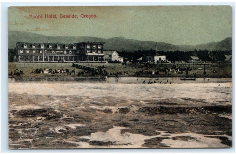 SEASIDE, OR Oregon ~ Roadside MOORE HOTEL From Pacific Ocean c1910s  Postcard