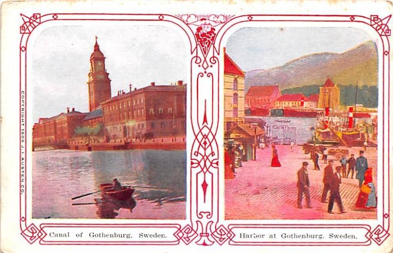 Sweden Old Vintage Antique Post Card Canal of Gothenburg Harbor at Gothenburg...