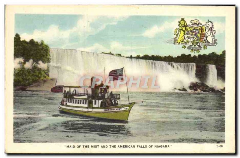 Postcard Old Maid Of The Mist and The American Falls of Niagara Boat