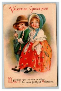 Vintage 1924 Wolf Publishing Valentines Postcard Cute Kids Blue Bonnet NICE