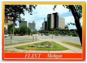 1994 View Of Flint Michigan MI, Hyatt Regency Hotel Genesee Bank Cars Postcard