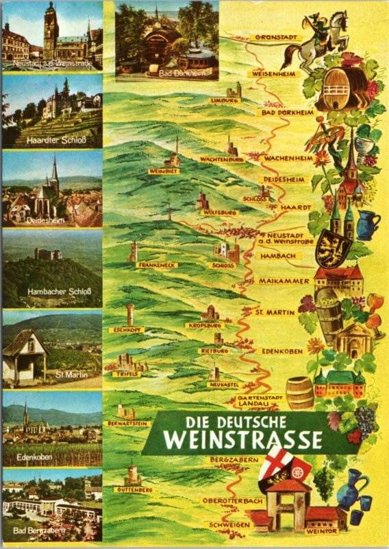 Postcard Germany Map -  German Wine Route