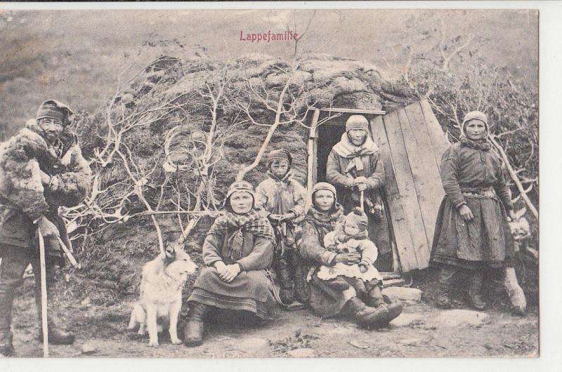 NORWAY 1900 Ethnic Native Laplander Family Lappefamilie dog traditional house