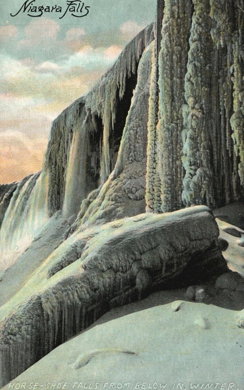 Vintage Postcard Horseshoe Falls From Below In Winter Niagara Falls New York NY